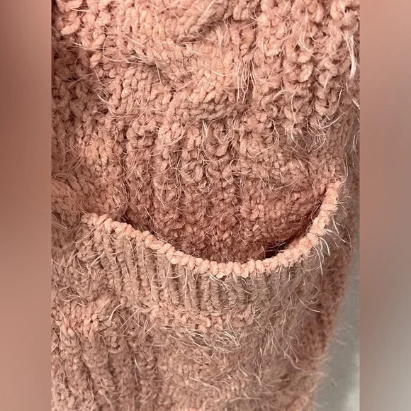 Fate Eira Chunky Cable Knit Blush Pink Open Front Cardigan Sweater 1X Cozy Soft - Picture 4 of 5